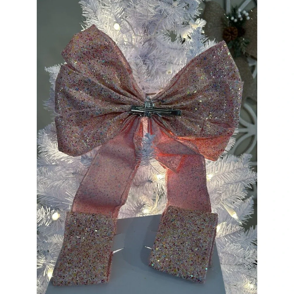 Celebrate It Christmas Pink Glitter Bow & Wired Ribbon Set, Christmas Easter